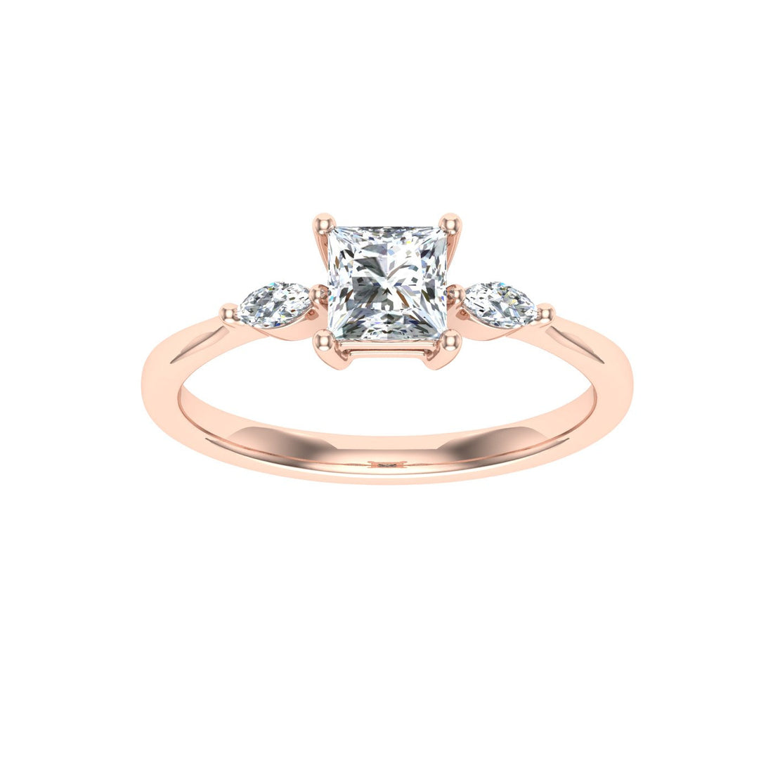 Majestic Princess 3 Stone Moissanite Engagement Ring  Rose Gold