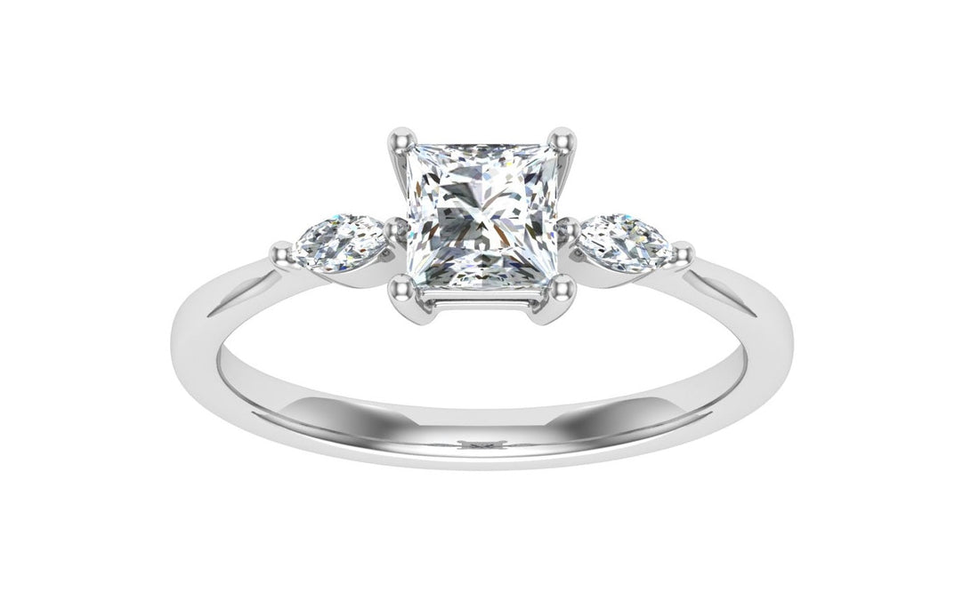 Majestic Princess 3 Stone Moissanite Engagement Ring Silver 925