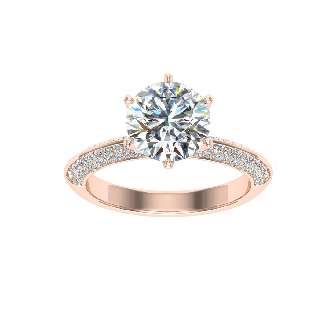 Echo Round Cut Knife Edge Band Moissanite Engagement Ring Rose Gold