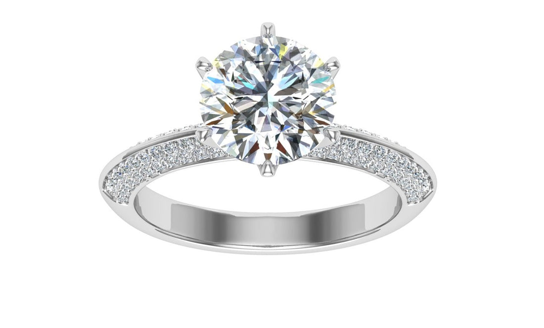 Echo Round Cut Knife Edge Band Moissanite Engagement Ring White Gold