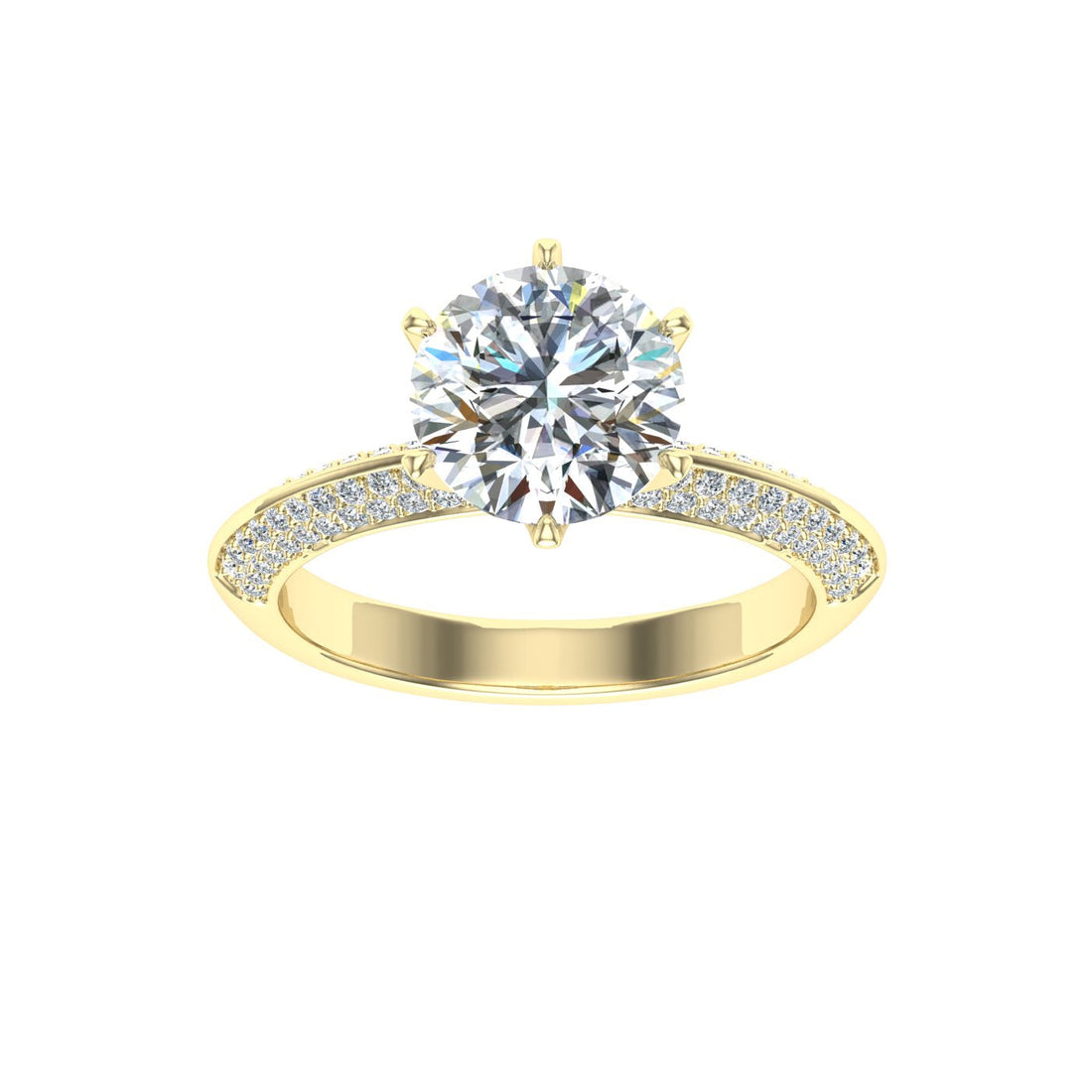 Echo Round Cut Knife Edge Band Moissanite Engagement Ring Yellow Gold