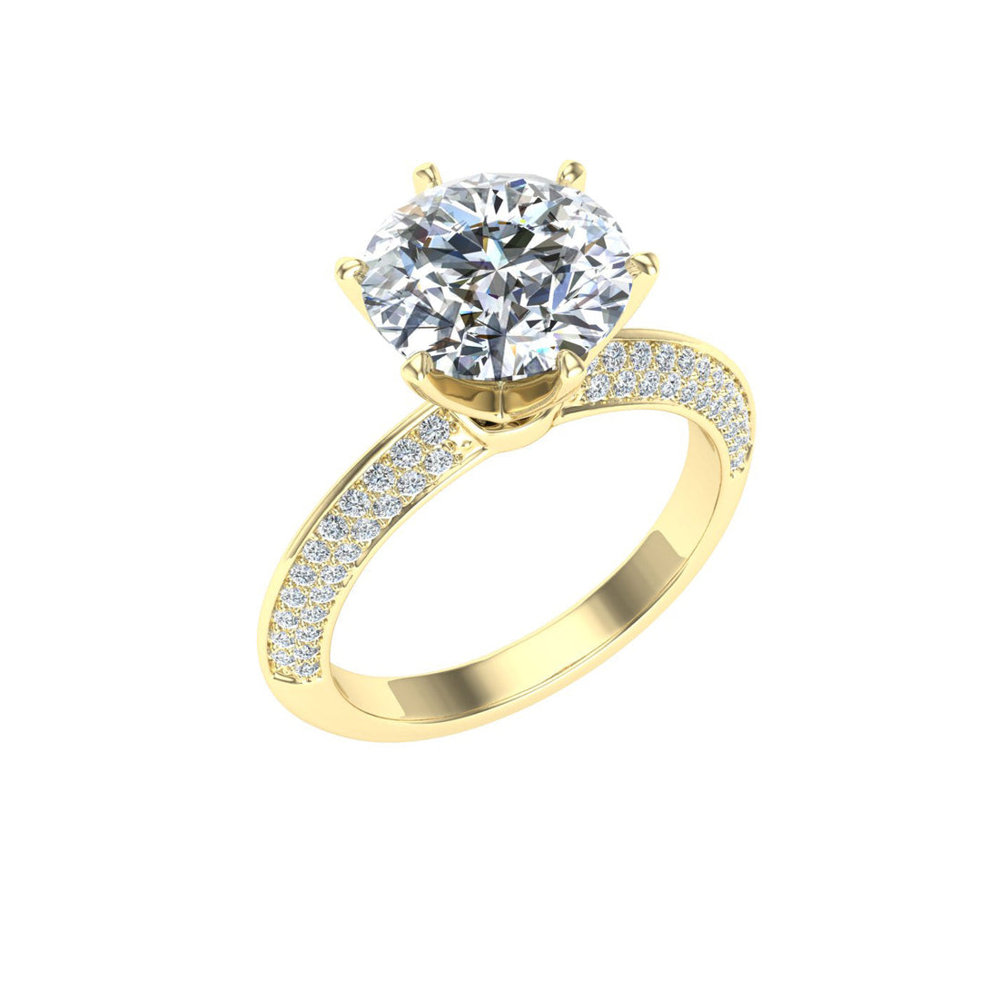 Echo Round Cut Knife Edge Band Moissanite Engagement Ring Yellow Gold