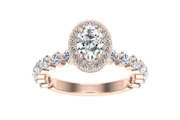 Echoes Double Edge Halo 3 Carat Oval Cut Moissanite Ring in 18K Rose Gold
