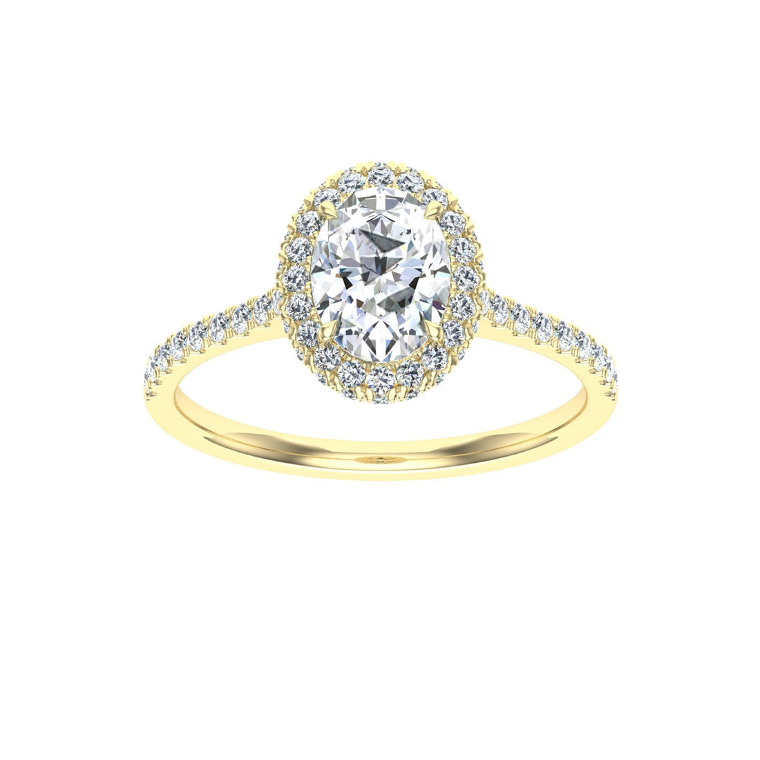 Echoing Oval Cut Halo Moissanite Engagement Ring Yellow Gold