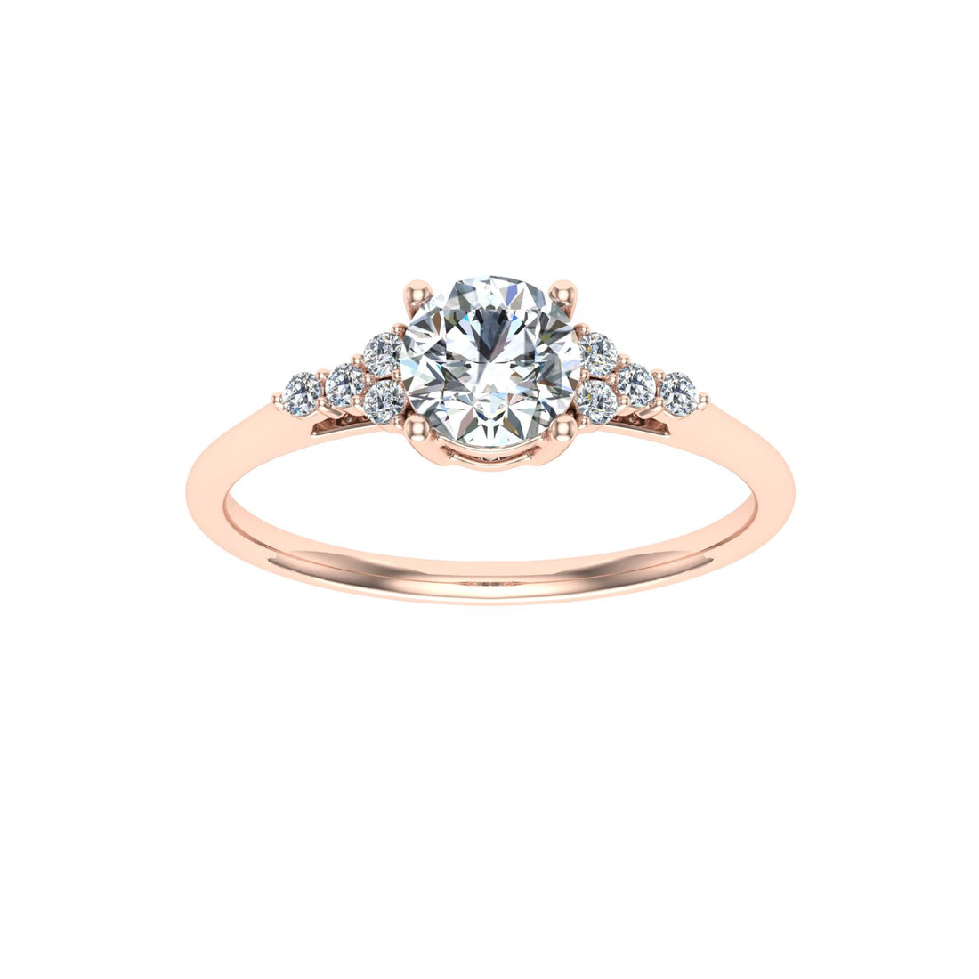 Eclat Round Cut Side Stones Moissanite Engagement Ring Rose Gold