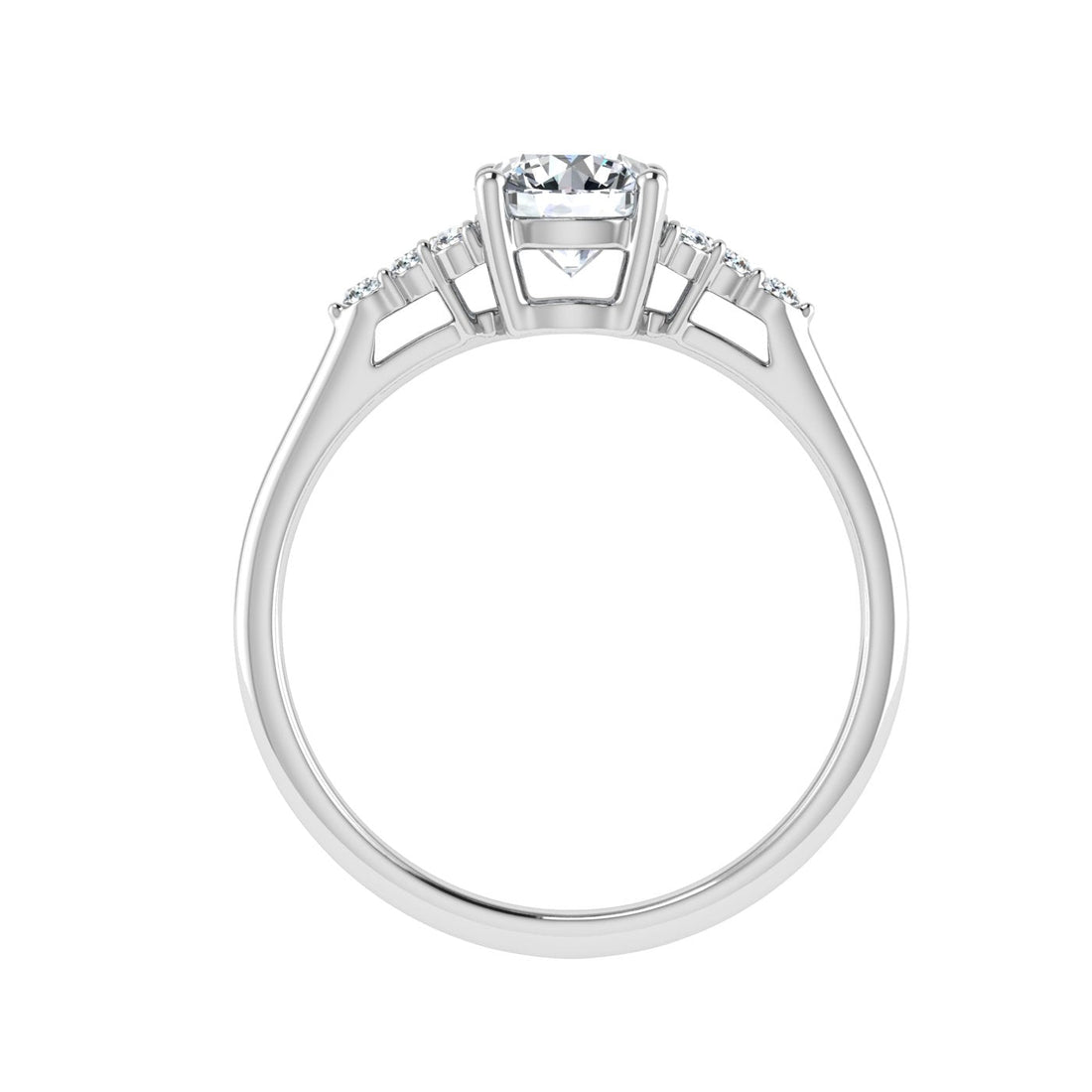 Eclat Round Cut Side Stones Moissanite Engagement Ring White Gold