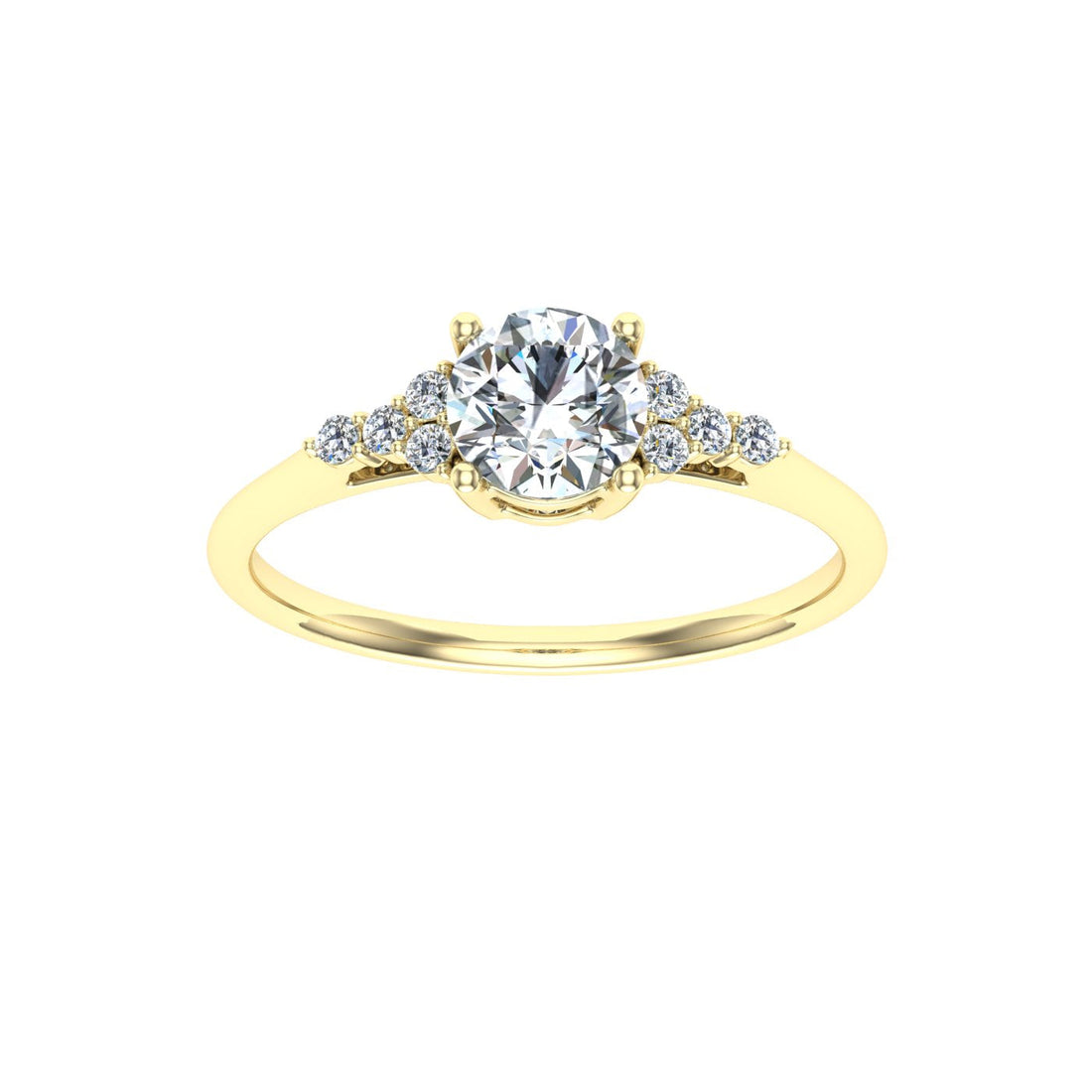 Eclat Round Cut Side Stones Moissanite Engagement Ring Yellow Gold