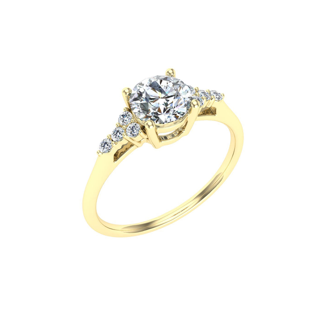 Eclat Round Cut Side Stones Moissanite Engagement Ring Yellow Gold