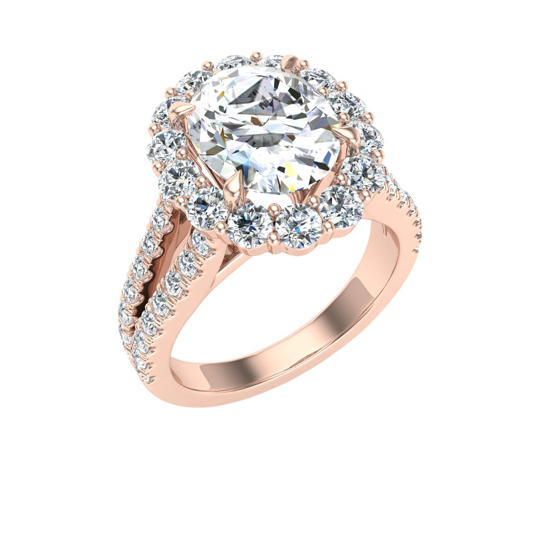 Eclipsed Oval Cut Halo Moissanite Engagement Ring Rose Gold