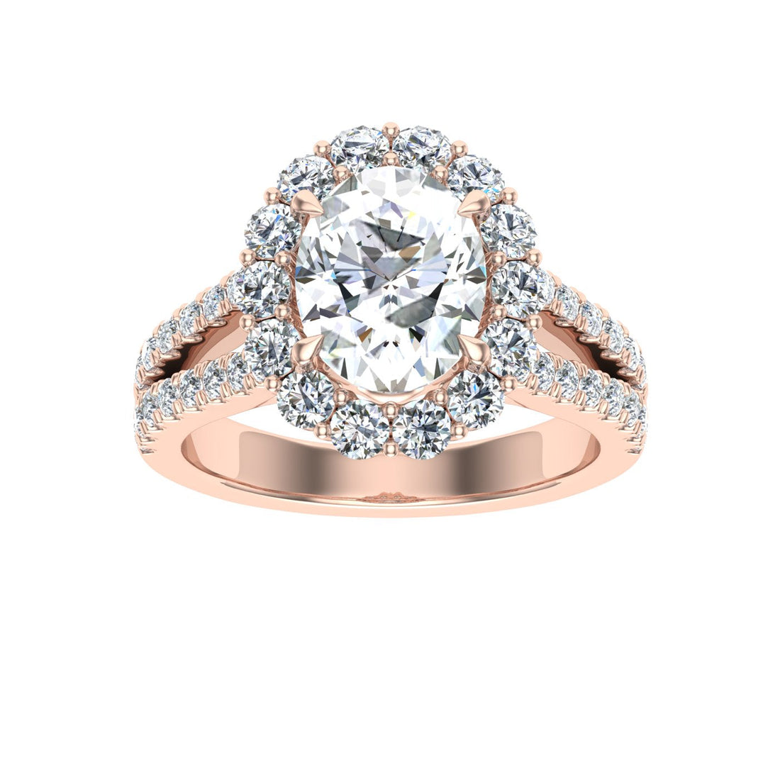 Eclipsed Oval Cut Halo Moissanite Engagement Ring Rose Gold