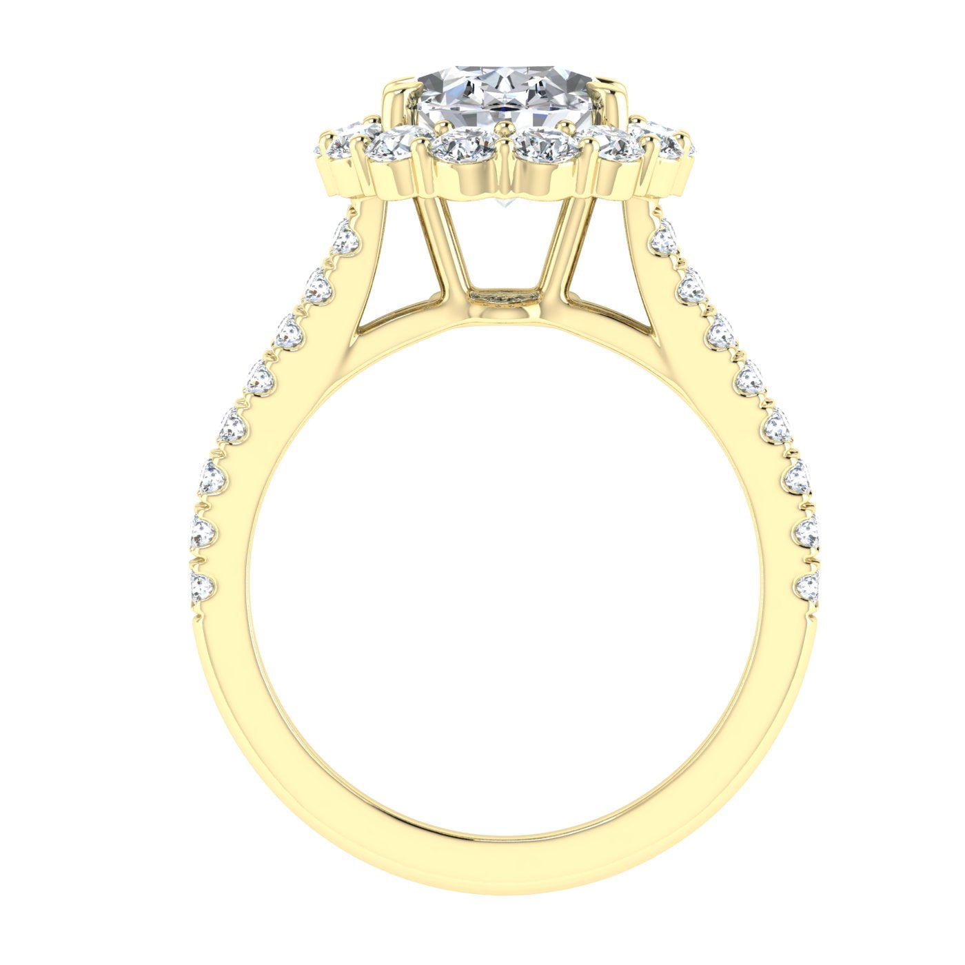 Eclipsed Oval Cut Halo Moissanite Engagement Ring Yellow Gold