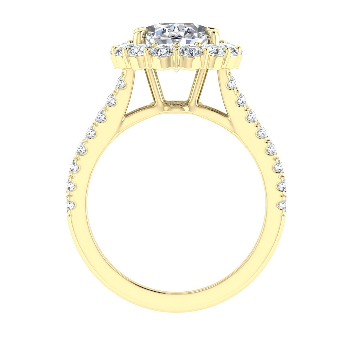 Eclipsed Oval Cut Halo Moissanite Engagement Ring Yellow Gold