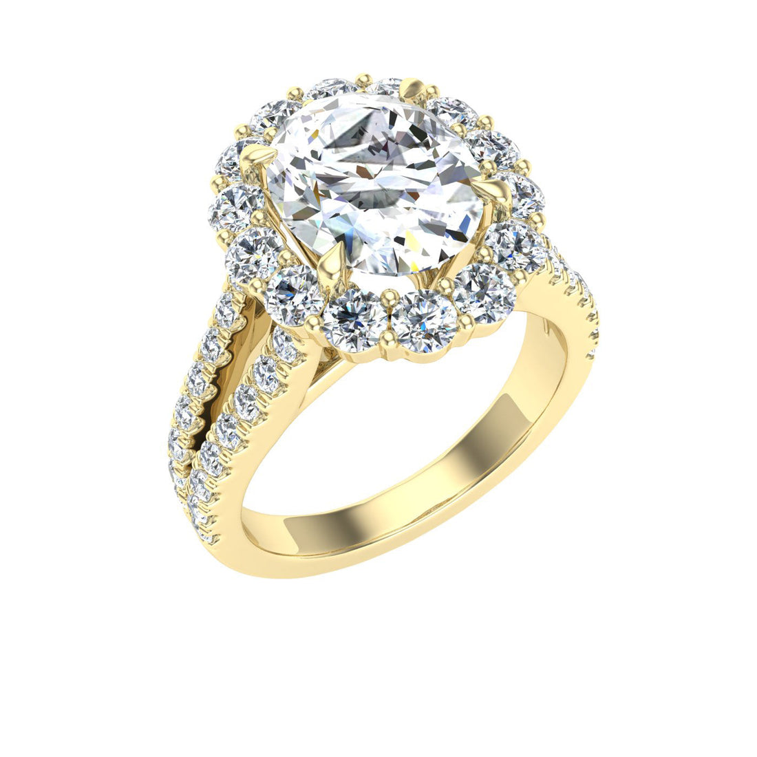 Eclipsed Oval Cut Halo Moissanite Engagement Ring Yellow Gold