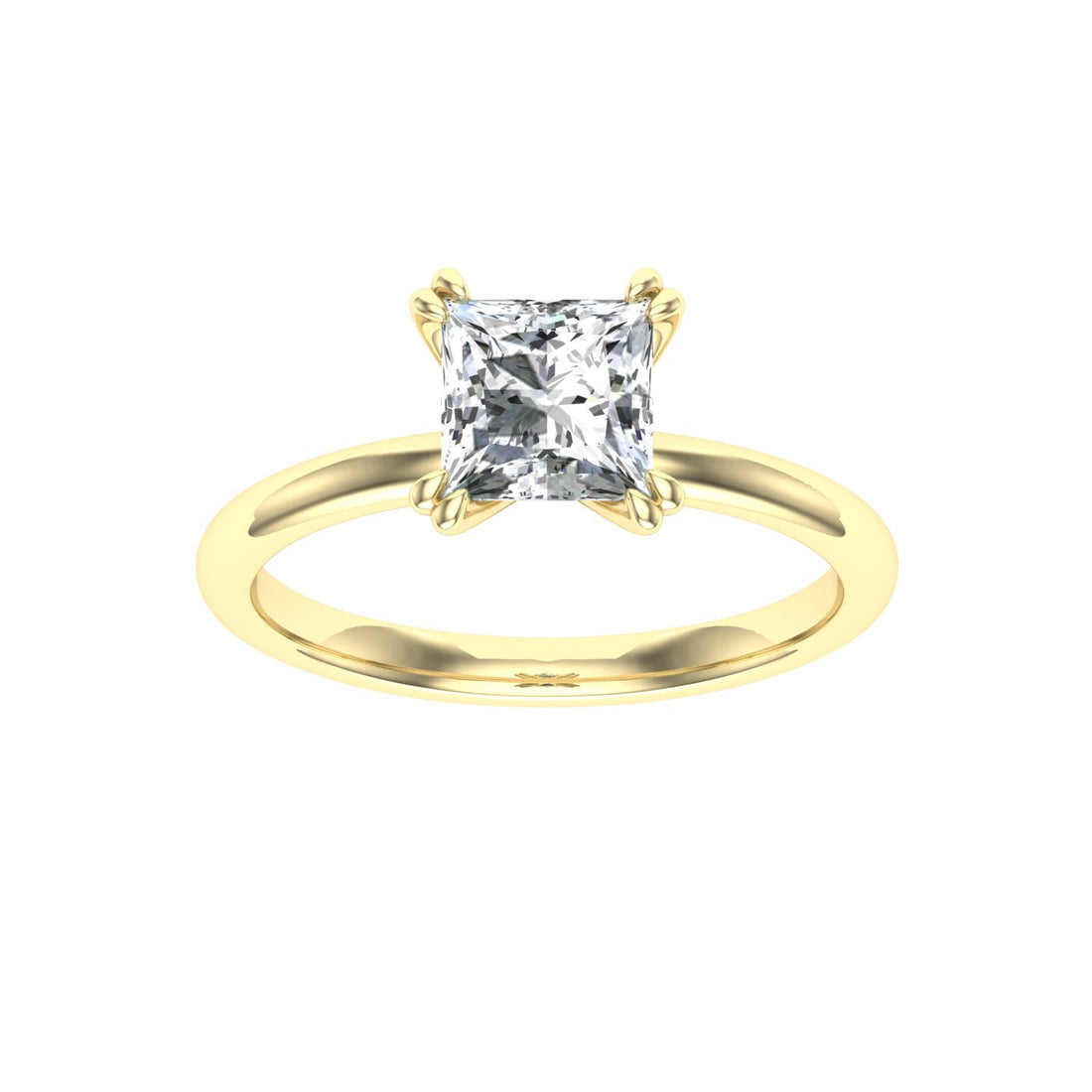 Ecliptic Double Claw Princess Cut Moissanite Engagement Ring Yellow Gold