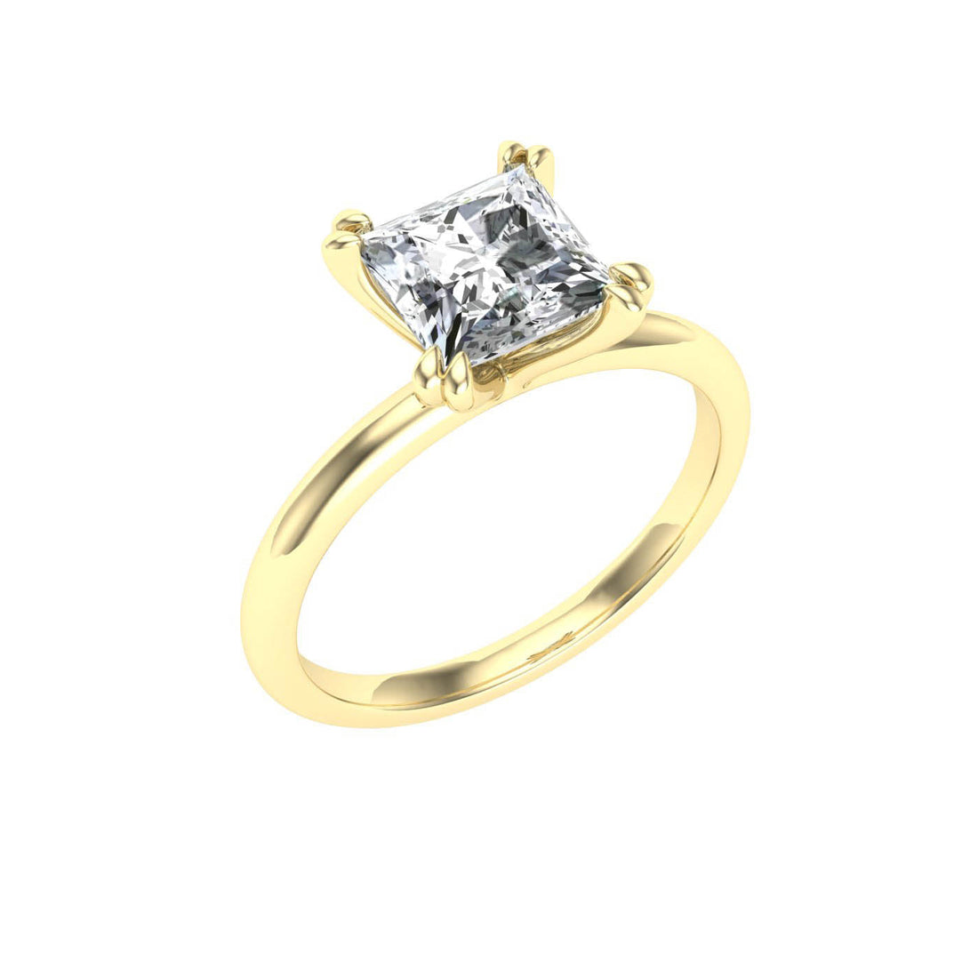 Ecliptic Double Claw Princess Cut Moissanite Engagement Ring Yellow Gold