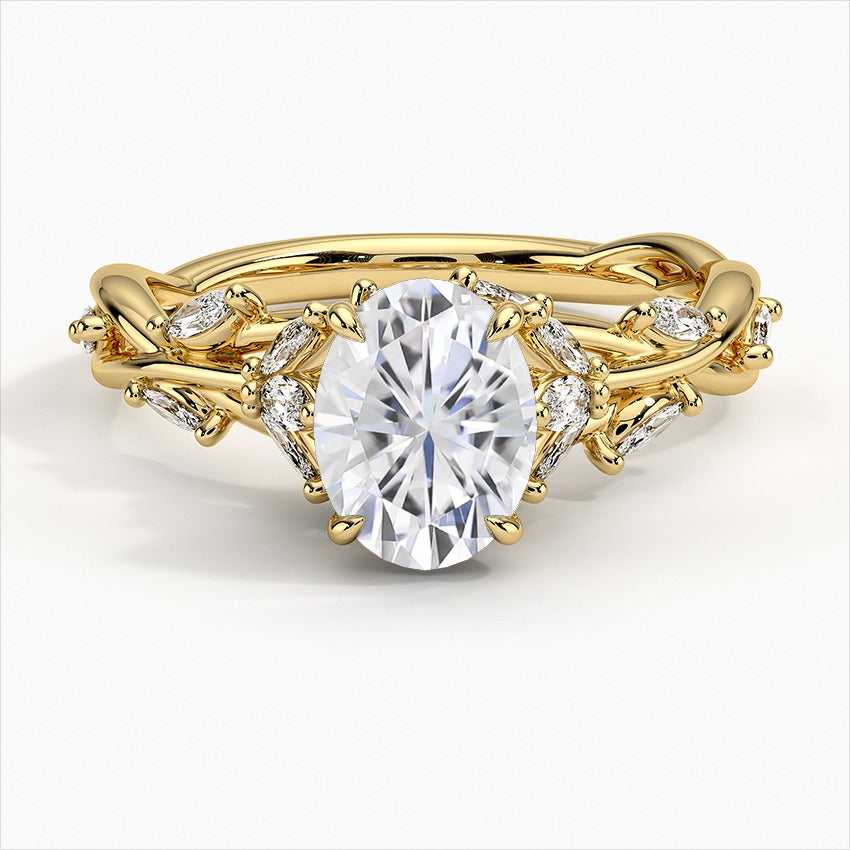 Trance Oval Secret Garden Moissanite Engagement Ring Yellow Gold