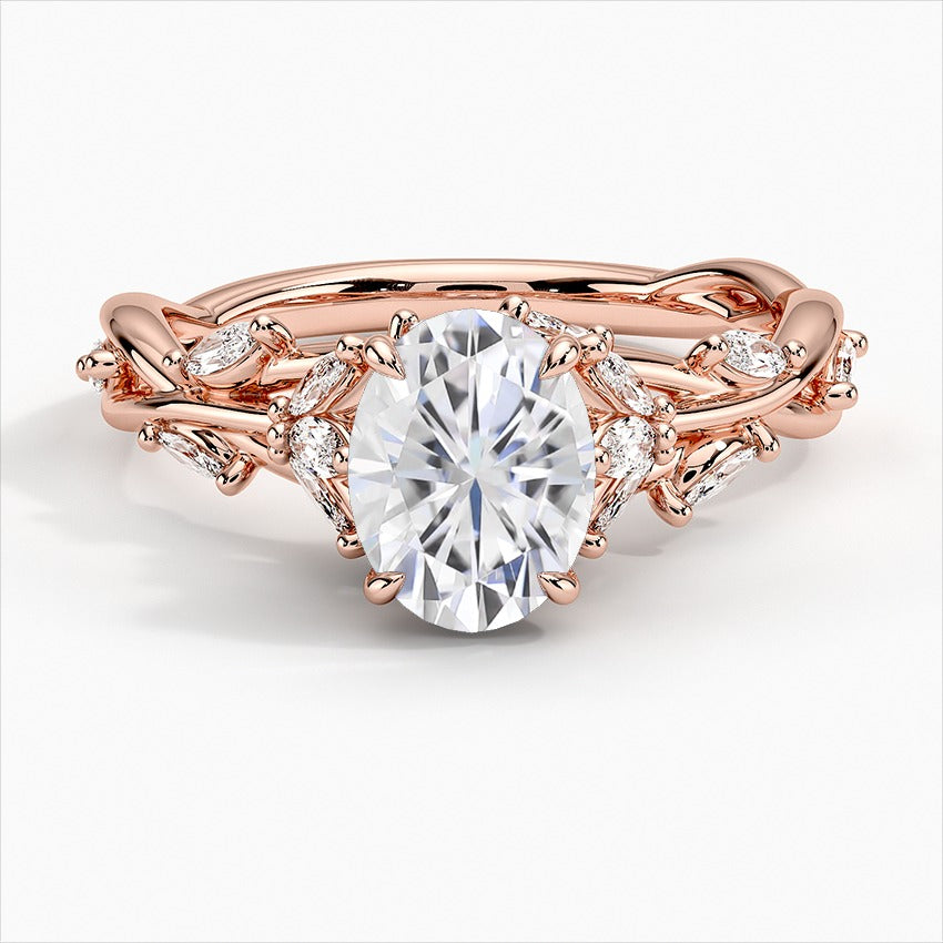 Trance Oval Secret Garden Moissanite Engagement Ring Rose Gold