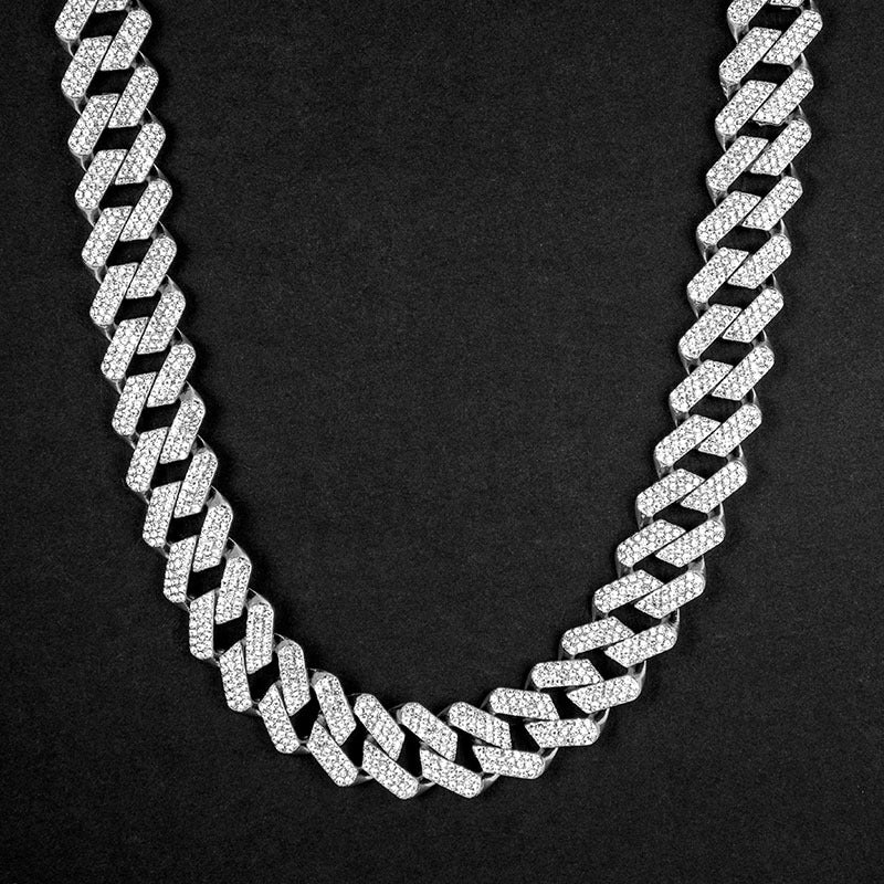 Elegance 20mm Moissanite Miami Cuban Chain with Big Box Clasp White Gold