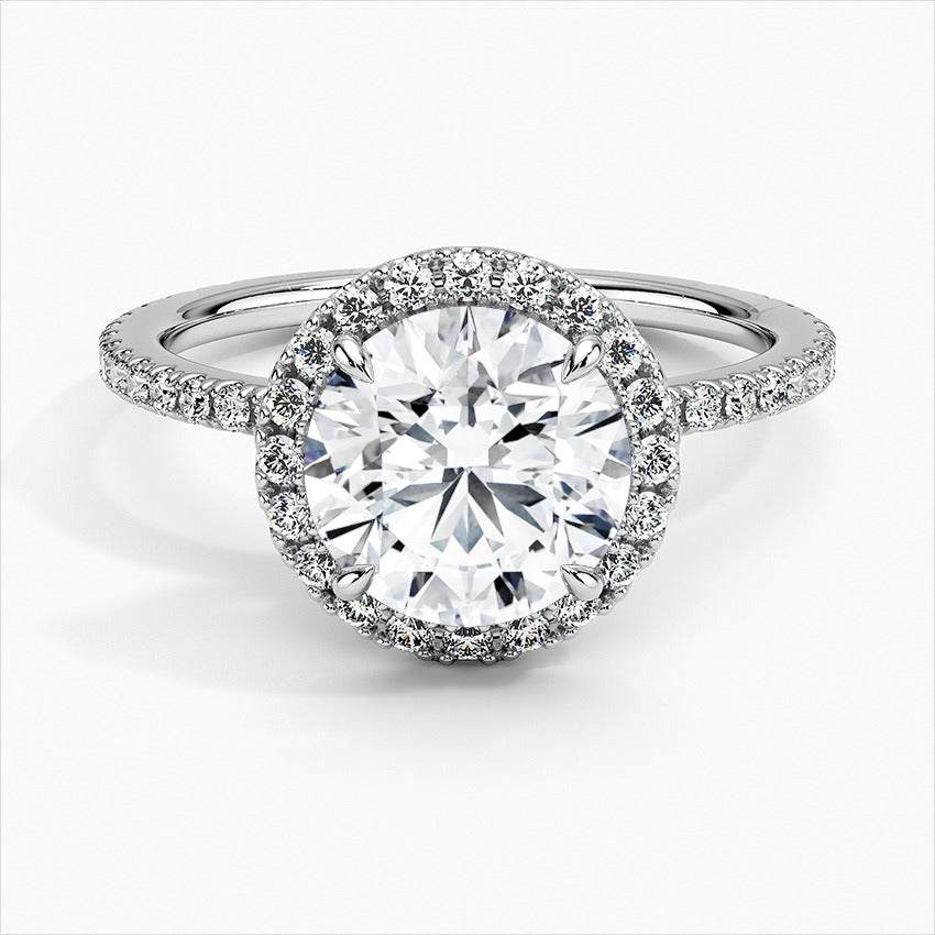 Elegance Round Halo Moissanite Engagement Ring White Gold