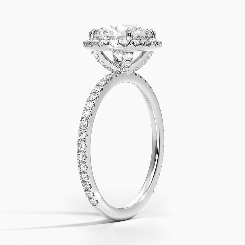 Elegance Round Halo Moissanite Engagement Ring White Gold