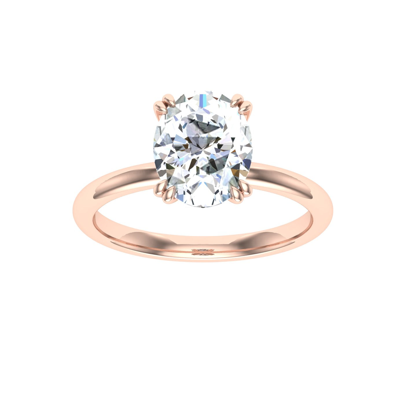 Eleganza Double Claw Oval Cut Solitaire Moissanite Engagement Ring Rose Gold