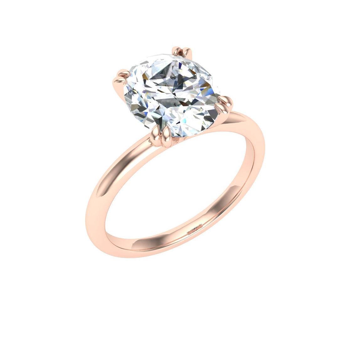 Eleganza Double Claw Oval Cut Solitaire Moissanite Engagement Ring Rose Gold