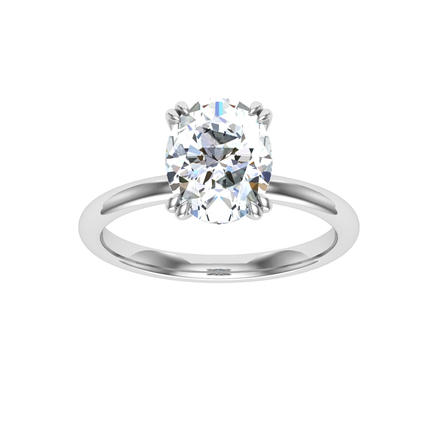 Eleganza Double Claw Oval Cut Solitaire Moissanite Engagement Ring White Gold