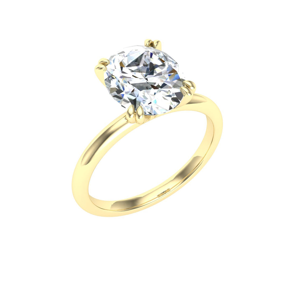 Eleganza Double Claw Oval Cut Solitaire Moissanite Engagement Ring Yellow Gold