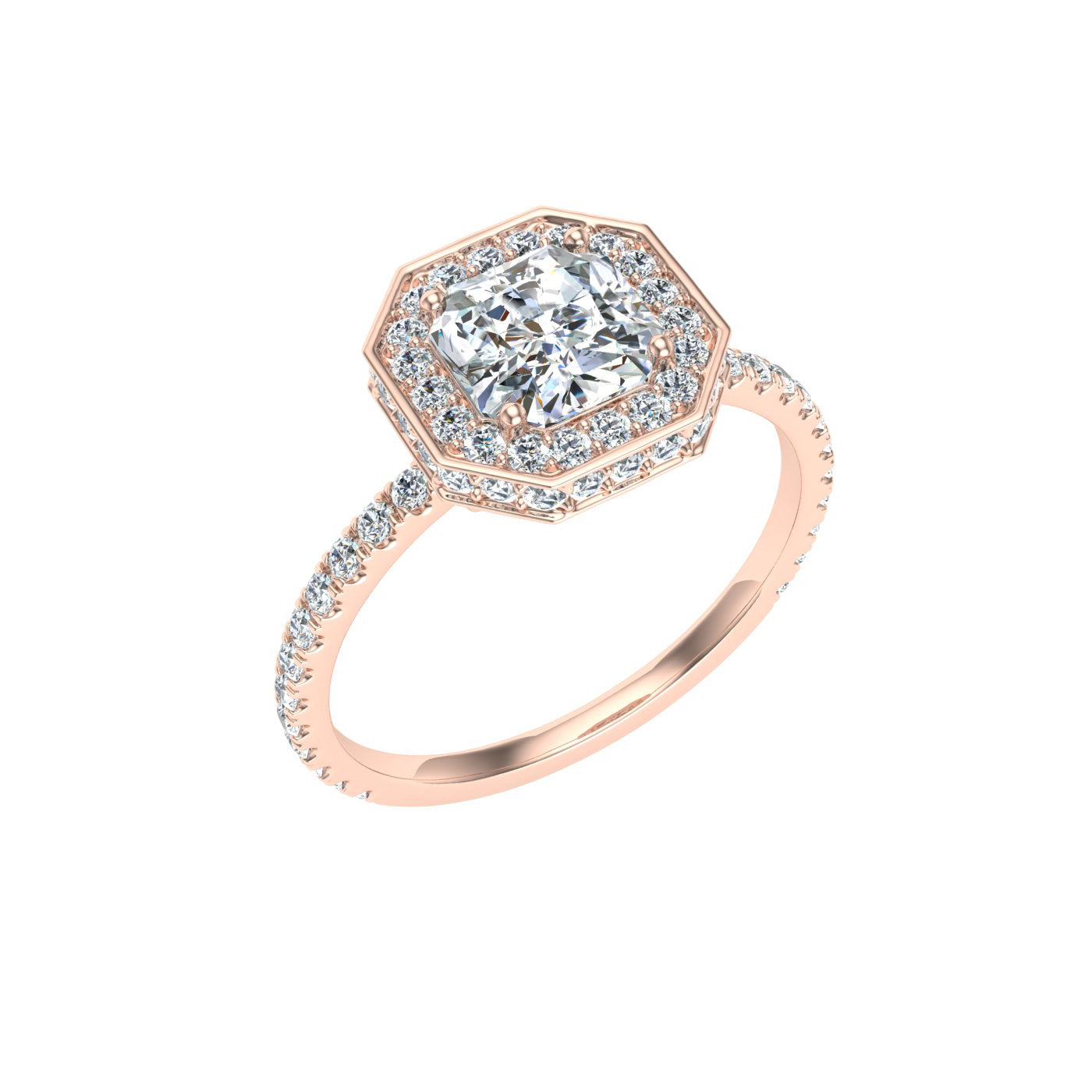 Elegy Asscher Cut Double Edge Halo Moissanite Engagement Ring Rose Gold