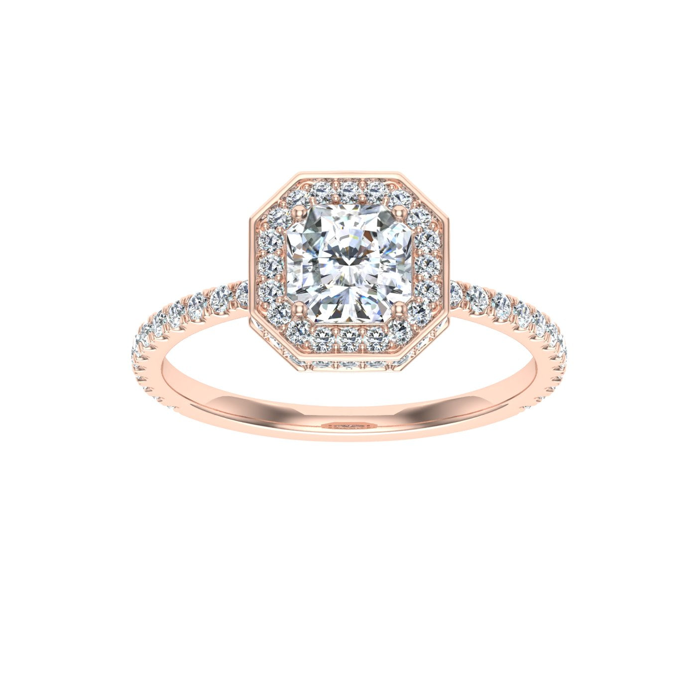Elegy Asscher Cut Double Edge Halo Moissanite Engagement Ring Rose Gold