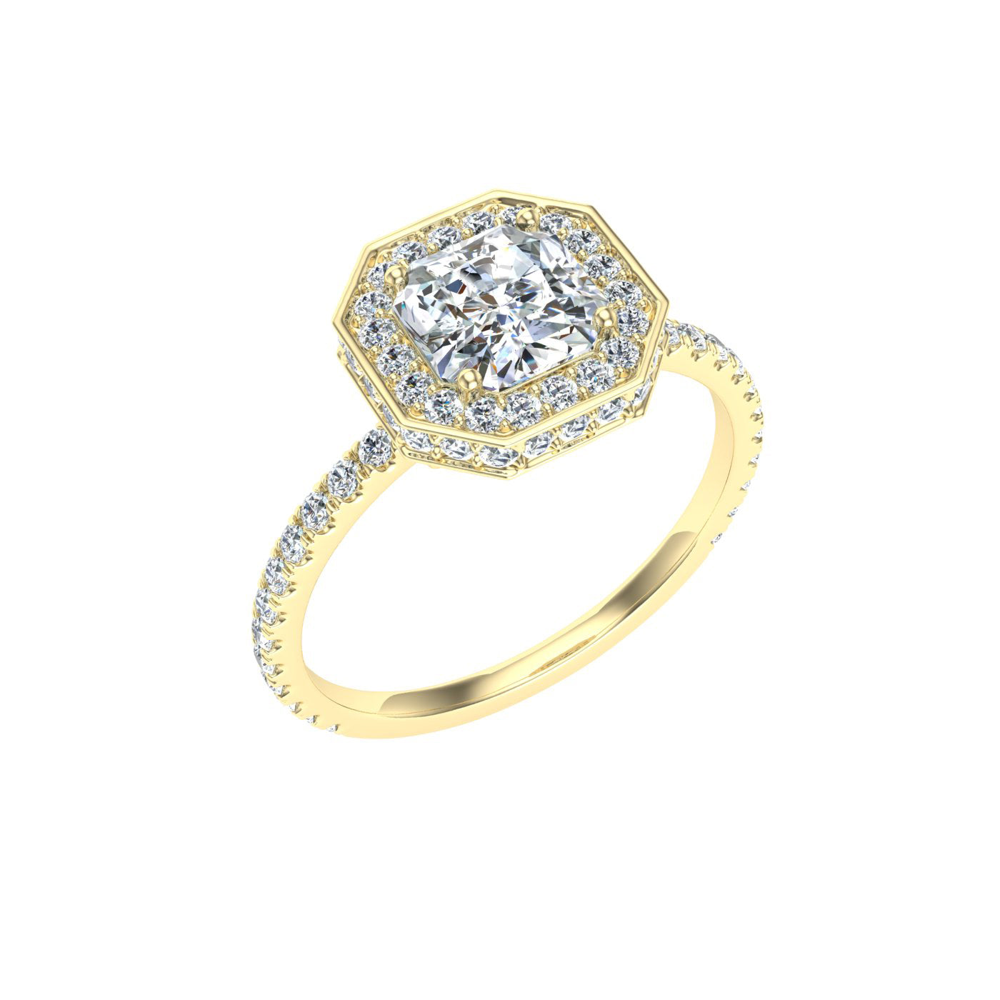 Elegy Asscher Cut Double Edge Halo Moissanite Engagement Ring Yellow Gold