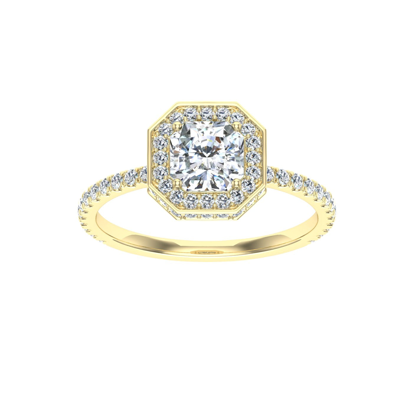Elegy Asscher Cut Double Edge Halo Moissanite Engagement Ring Yellow Gold