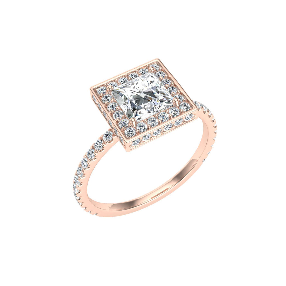 Elegy Princess Cut Double Edge Halo Moissanite Engagement Ring Rose Gold