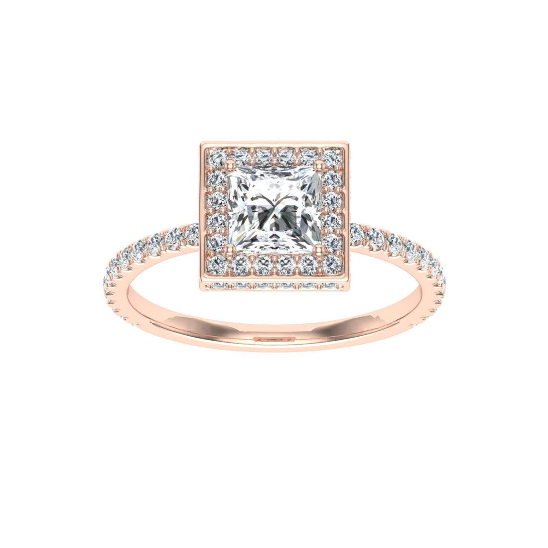 Elegy Princess Cut Double Edge Halo Moissanite Engagement Ring Rose Gold