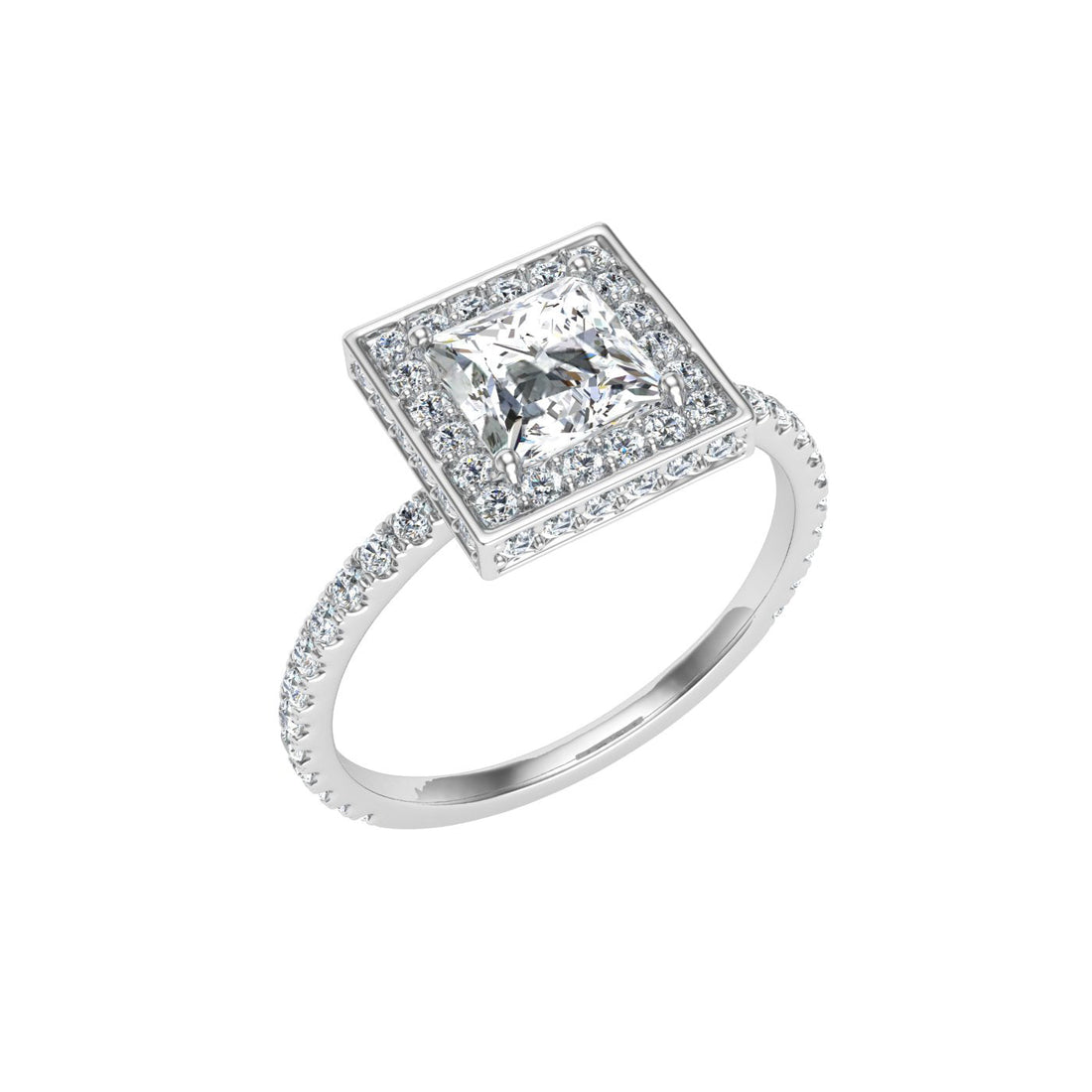 Elegy Princess Cut Double Edge Halo Moissanite Engagement Ring White Gold