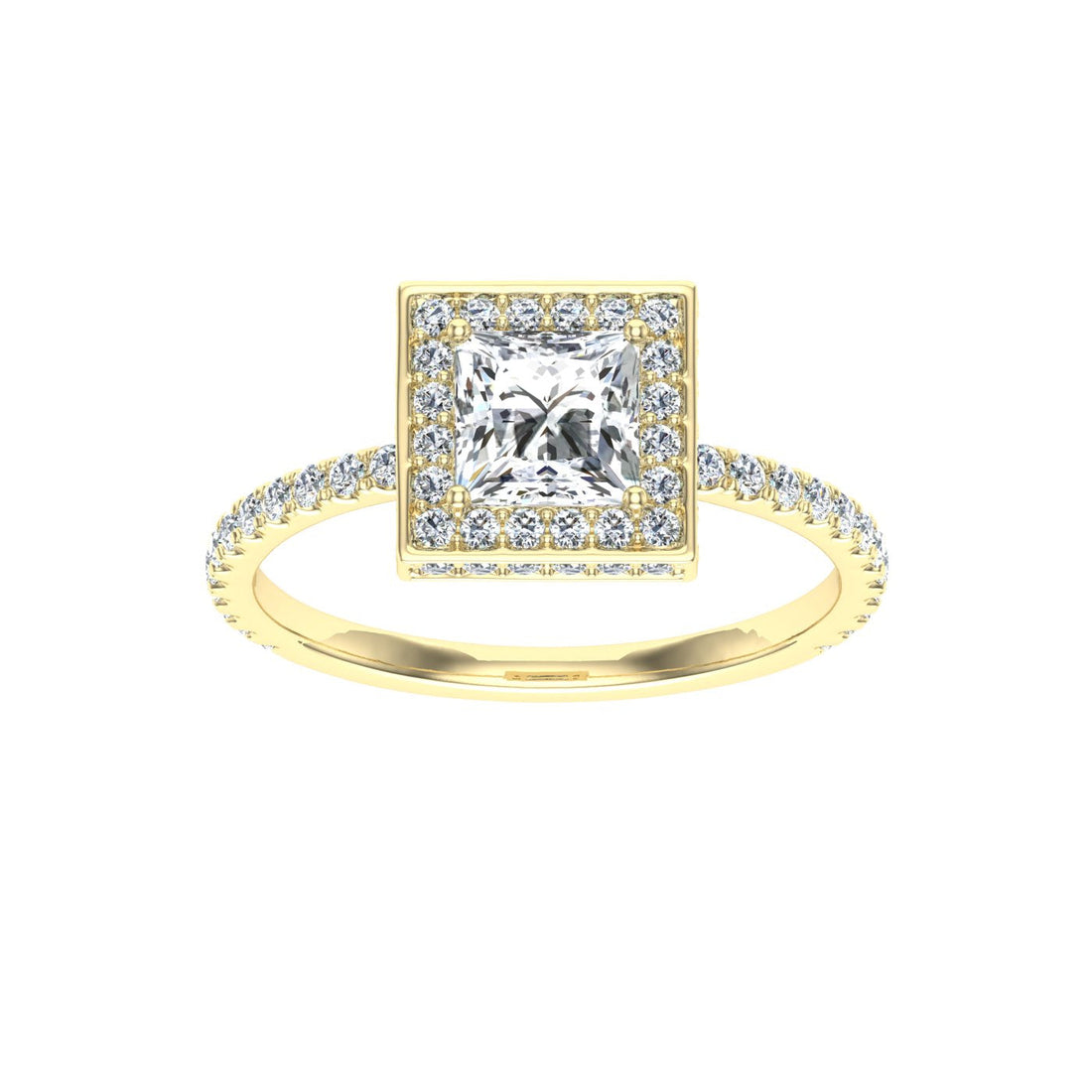 Elegy Princess Cut Double Edge Halo Moissanite Engagement Ring Yellow Gold