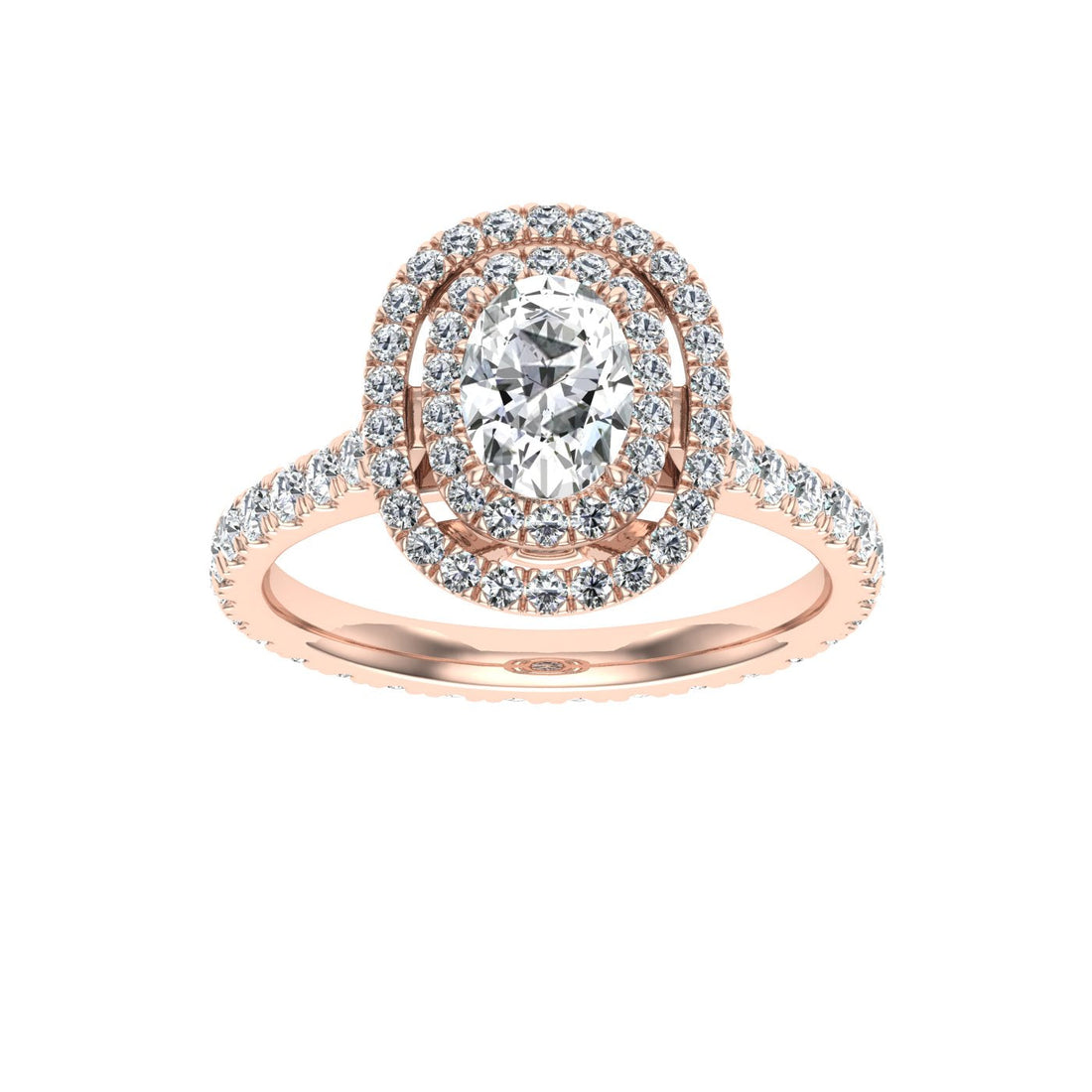 Elixir Oval Cut Double Halo Moissanite Engagement Ring Rose Gold