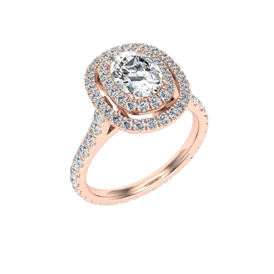 Elixir Oval Cut Double Halo Moissanite Engagement Ring Rose Gold