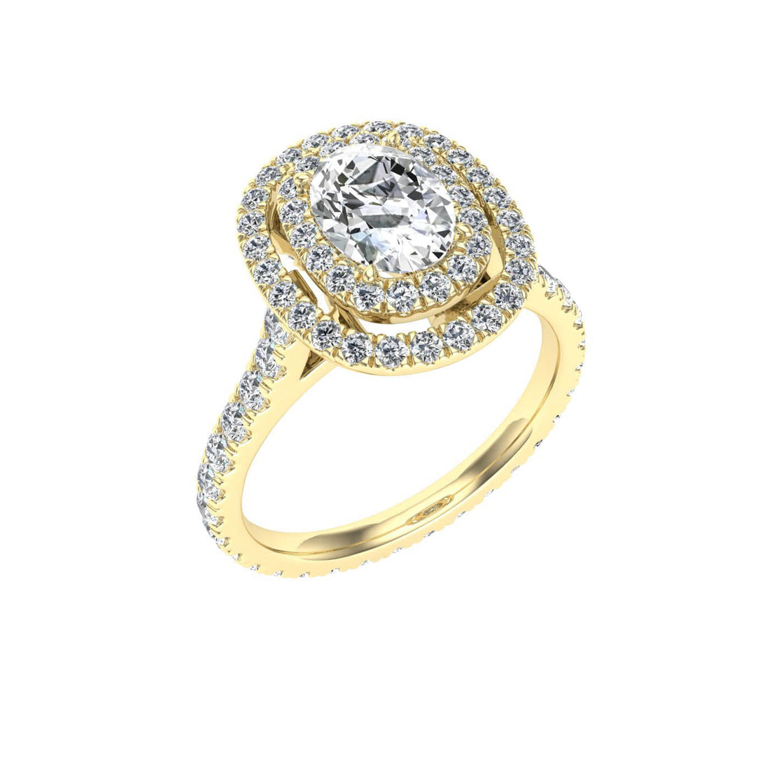 Elixir Oval Cut Double Halo Moissanite Engagement Ring Yellow Gold