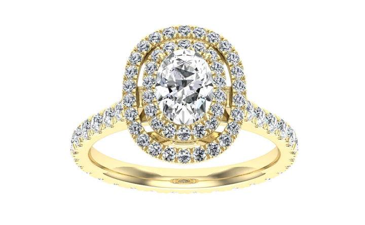 Elixir Double Halo 3 Carat Oval Cut Moissanite Ring in 18K Rose Gold