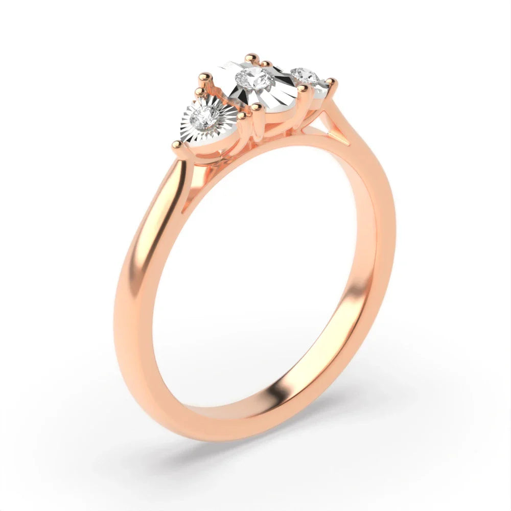 Elodie 4 Prong Round 0.10ct Lab Grown Diamond Illusion Three Stone Engagement Ring