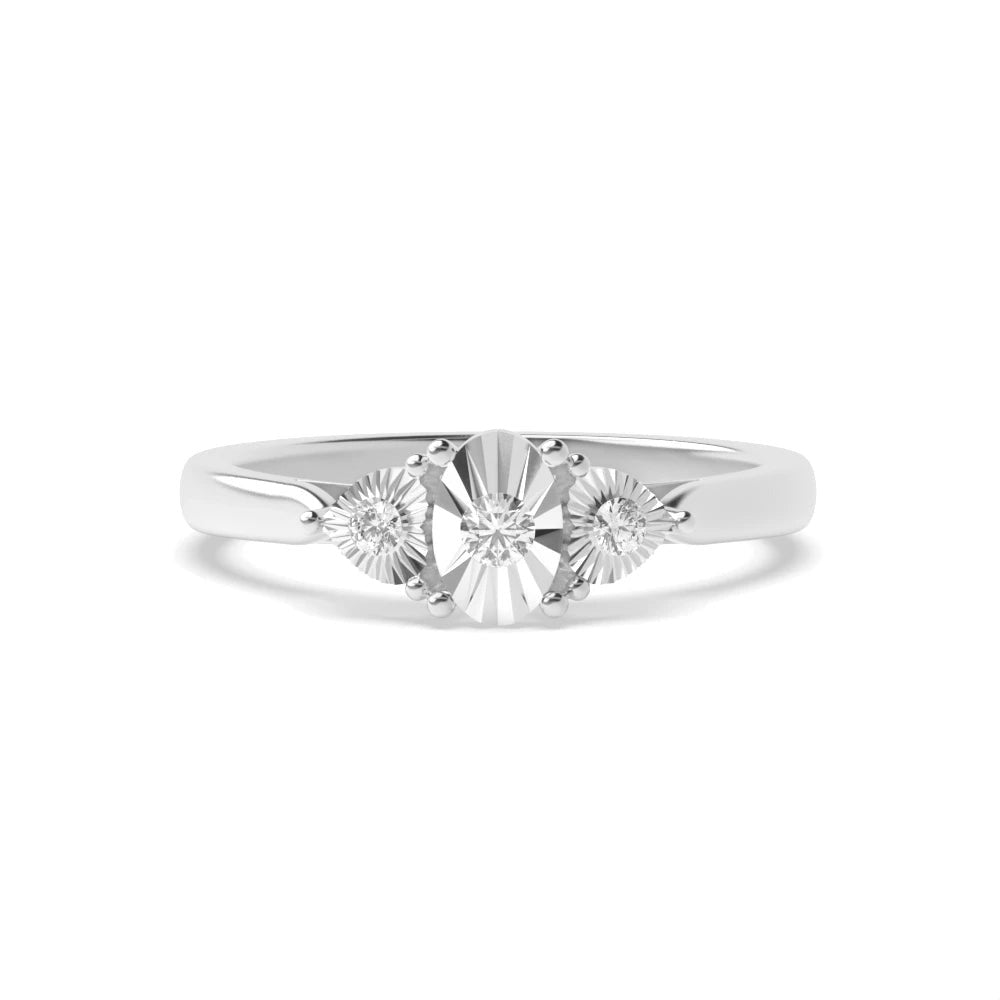 Elodie 4 Prong Round Lab Grown Diamond Illusion Three Stone Engagement Ring