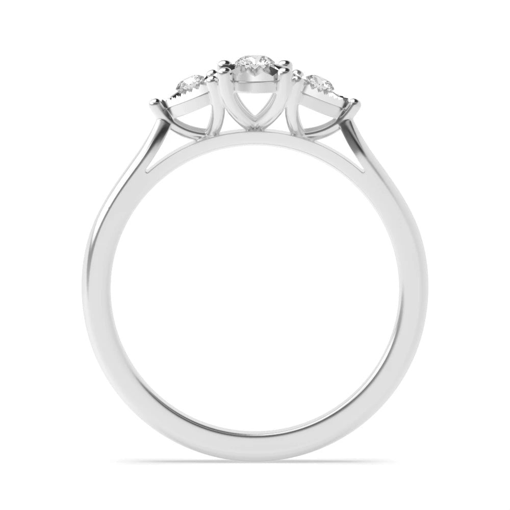 Elodie 4 Prong Round Lab Grown Diamond Illusion Three Stone Engagement Ring