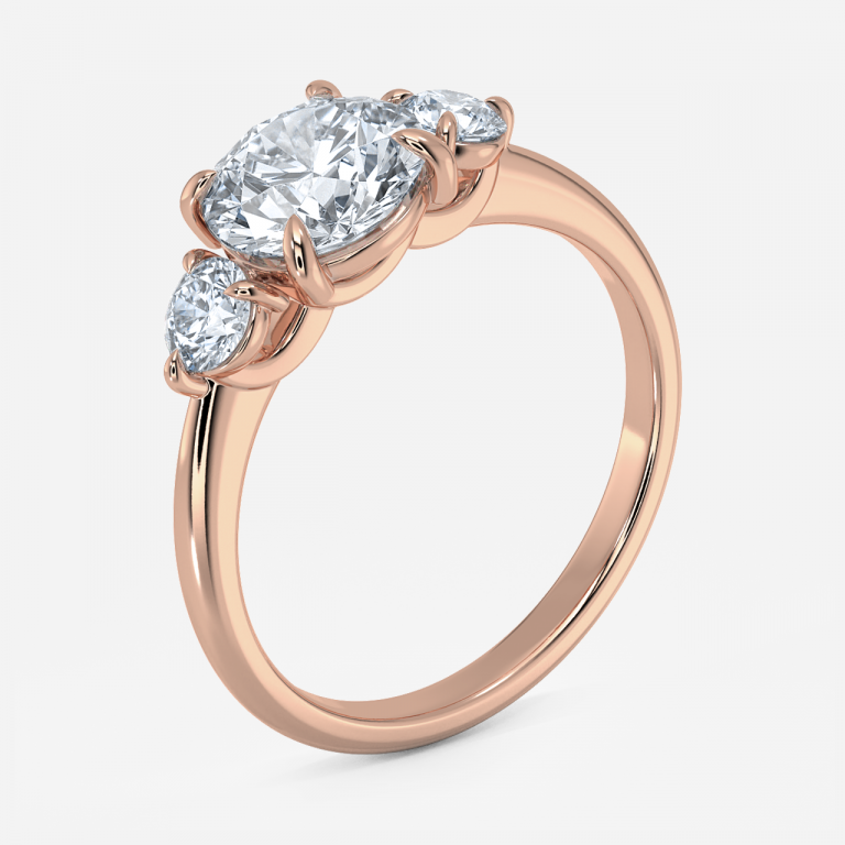 Elvira Round Three Stone Moissanite Engagement Ring Rose Gold