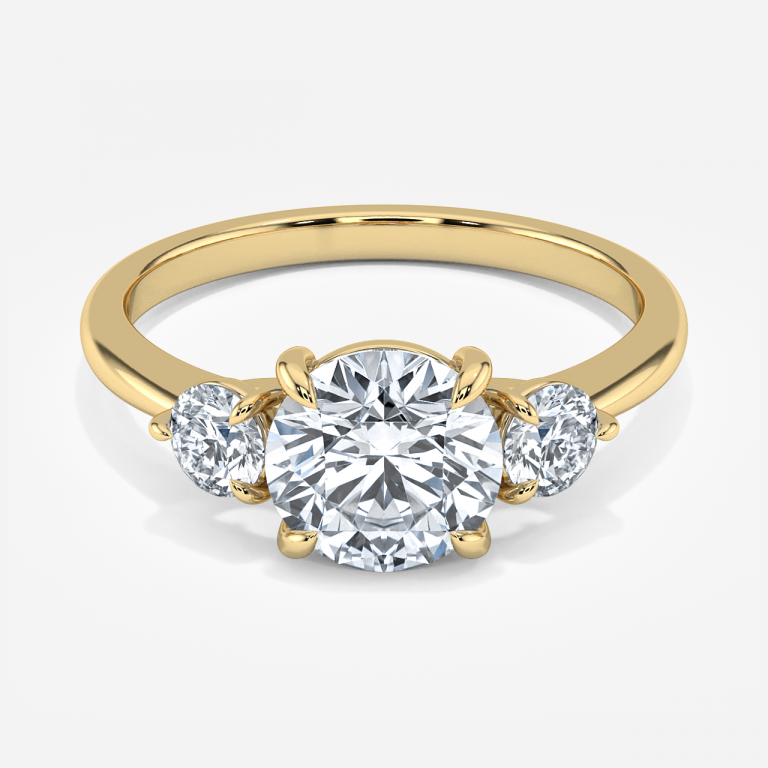 Elvira Round Three Stone Moissanite Engagement Ring Yellow Gold