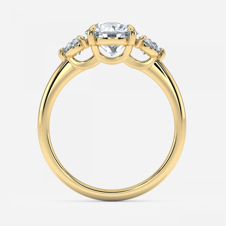 Elvira Round Three Stone Moissanite Engagement Ring Yellow Gold