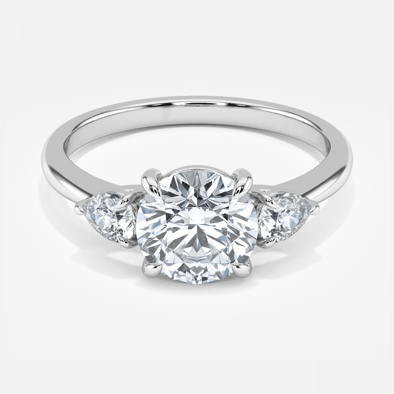 Elvira Round Three Stone Moissanite Engagement Ring White Gold