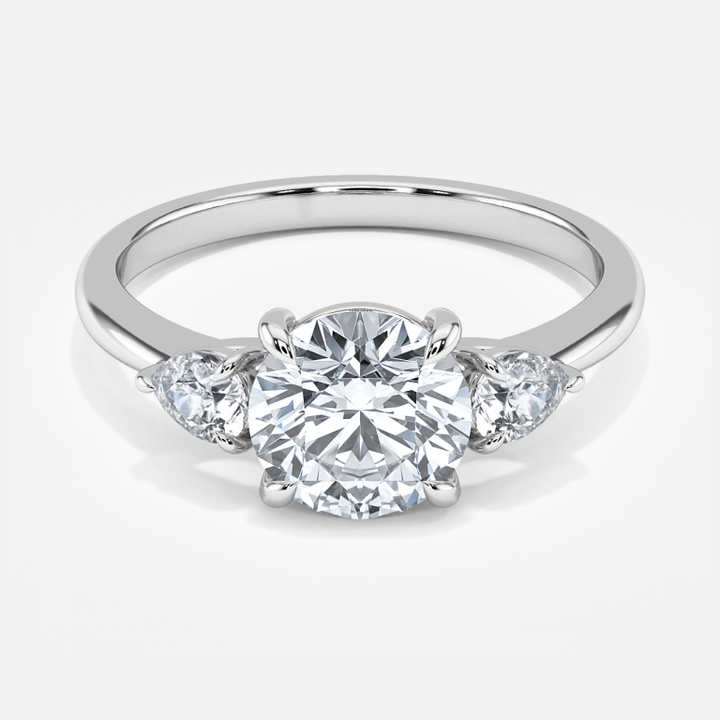 Elvira Round Three Stone Moissanite Engagement Ring White Gold