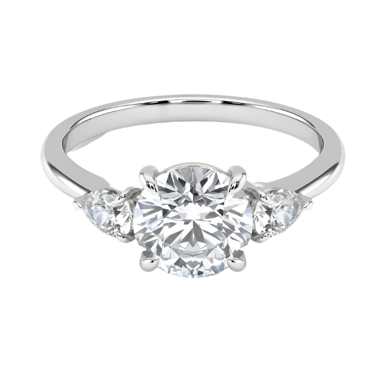 Elvira Round Three Stone Moissanite Engagement Ring White Gold