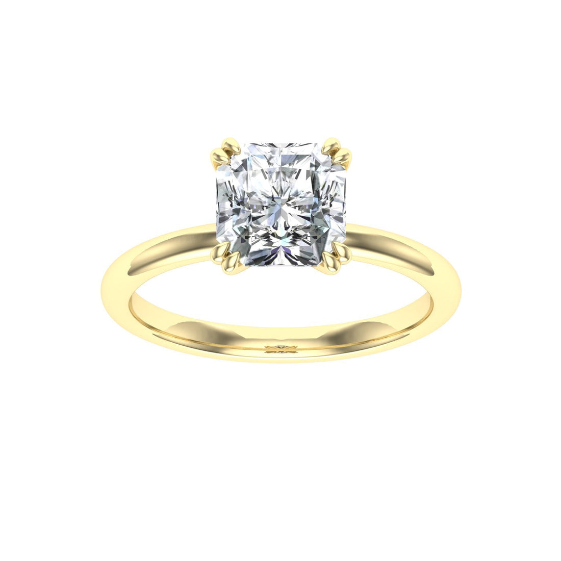 Elysian Double Claw Asscher Cut Solitaire Moissanite Engagement Ring Yellow Gold